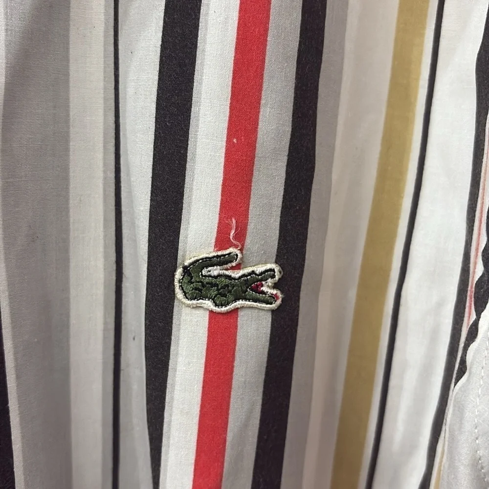 Lacoste Men's Vertical Striped Shirt - Red, Black, Yellow - button down - XL - Picture 3 of 5